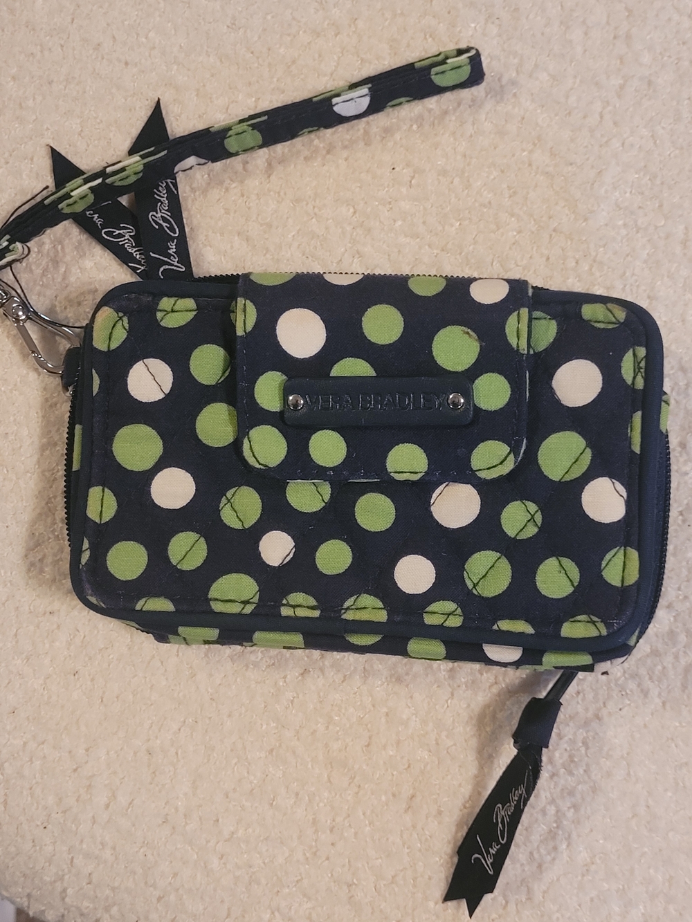 Vera Bradley Navy Polka Dot Wristlet Phone Case - Green & White Dots